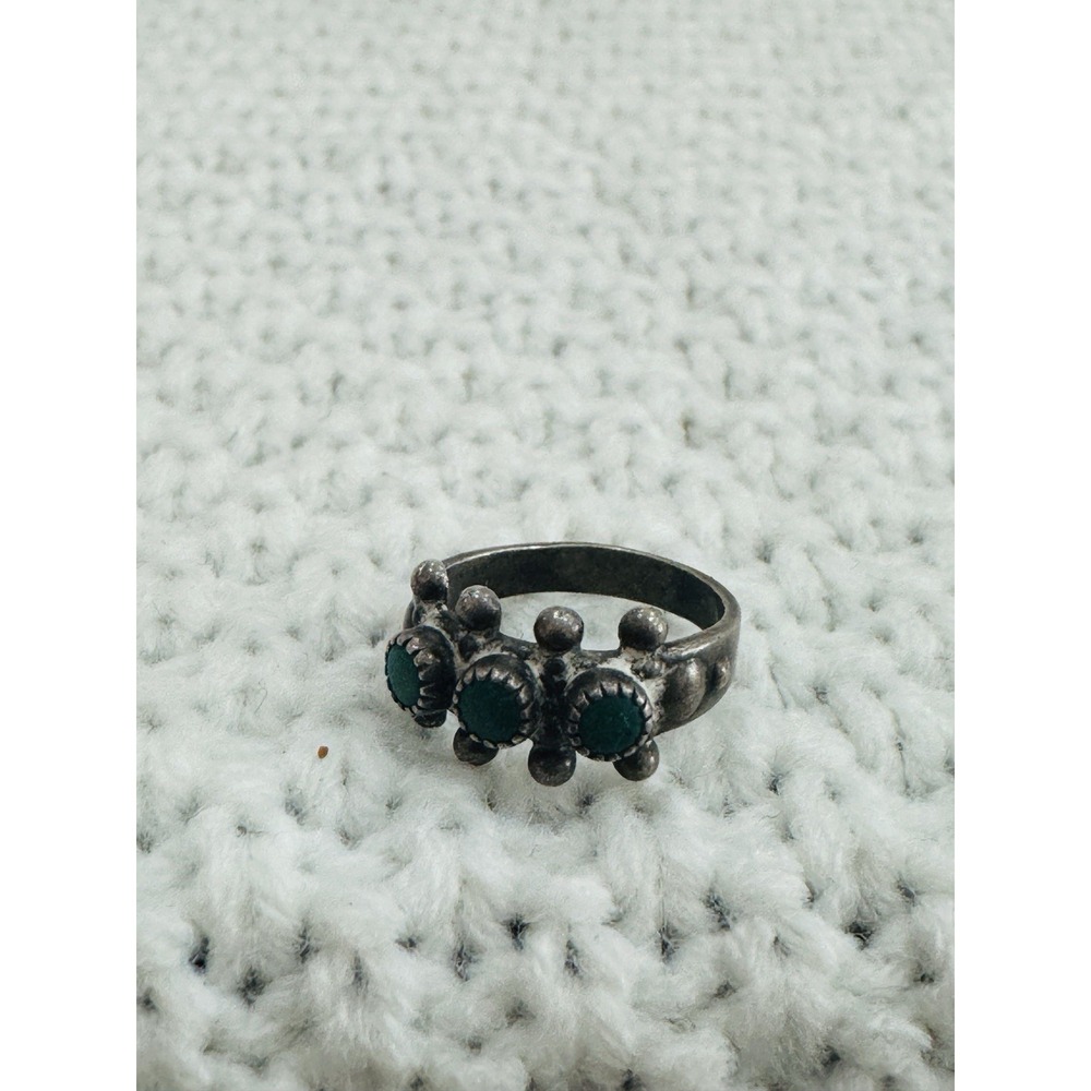 Vintage Sterling Silver Turquoise Snake Eye Row Ring Size 1.5 Pinky Toe Ring